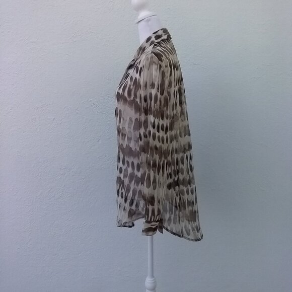 CHICO'S Womens Blouse Size 0 Small Beige Brown Long Sleeve Lightweight Sheer - Picture 4 of 6